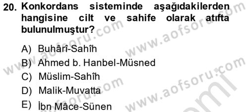 Hadis Dersi 2013 - 2014 Yılı Tek Ders Sınav Soruları 20. Soru
