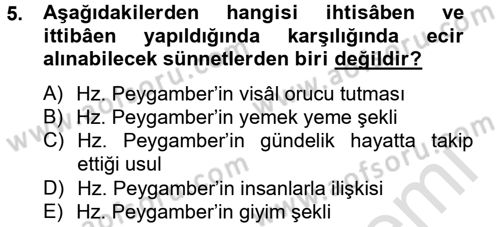 Hadis Dersi 2013 - 2014 Yılı Tek Ders Sınav Soruları 5. Soru