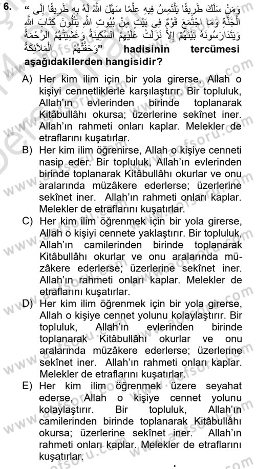 Hadis Dersi 2013 - 2014 Yılı Tek Ders Sınav Soruları 6. Soru