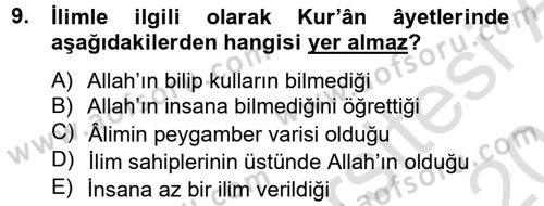 Hadis Dersi 2013 - 2014 Yılı Tek Ders Sınav Soruları 9. Soru