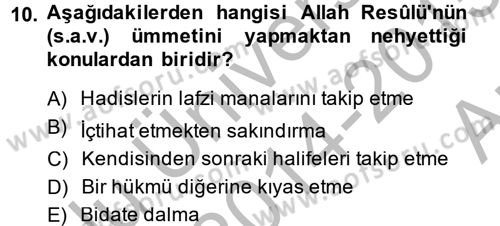 Hadis Dersi 2014 - 2015 Yılı (Vize) Ara Sınav Soruları 10. Soru