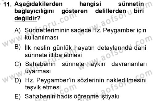 Hadis Dersi 2014 - 2015 Yılı (Vize) Ara Sınav Soruları 11. Soru