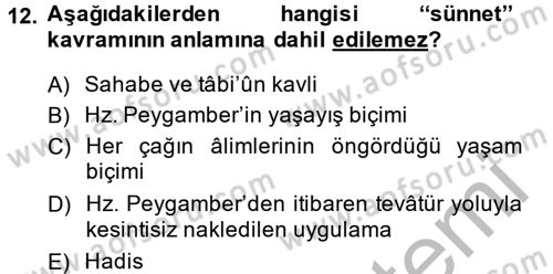 Hadis Dersi 2014 - 2015 Yılı (Vize) Ara Sınav Soruları 12. Soru