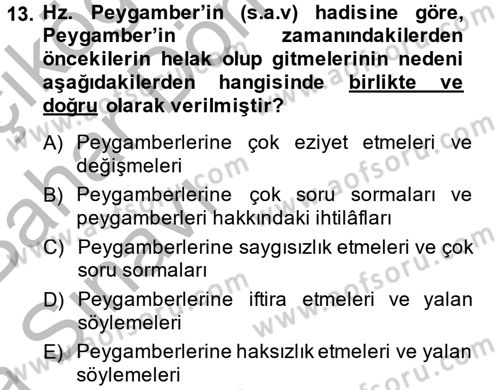Hadis Dersi 2014 - 2015 Yılı (Vize) Ara Sınav Soruları 13. Soru