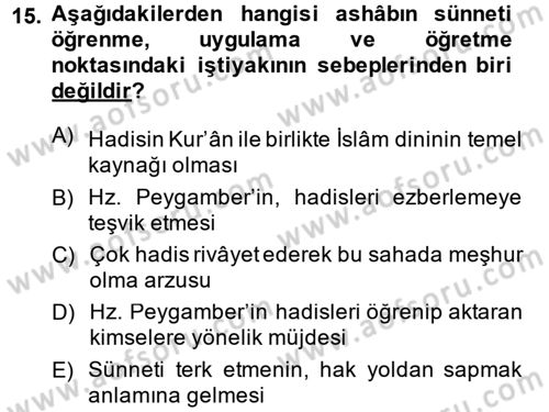 Hadis Dersi 2014 - 2015 Yılı (Vize) Ara Sınav Soruları 15. Soru