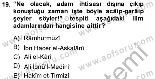 Hadis Dersi 2014 - 2015 Yılı (Vize) Ara Sınav Soruları 19. Soru
