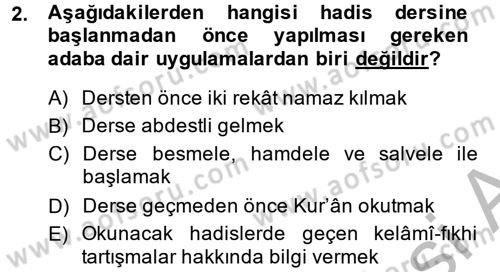 Hadis Dersi 2014 - 2015 Yılı (Vize) Ara Sınav Soruları 2. Soru
