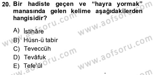 Hadis Dersi 2014 - 2015 Yılı (Vize) Ara Sınav Soruları 20. Soru