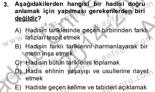 Hadis Dersi 2014 - 2015 Yılı (Vize) Ara Sınav Soruları 3. Soru