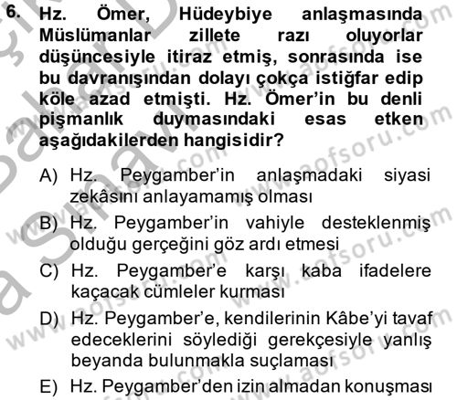 Hadis Dersi 2014 - 2015 Yılı (Vize) Ara Sınav Soruları 6. Soru
