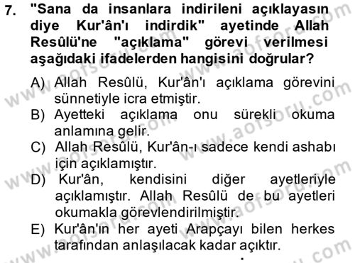 Hadis Dersi 2014 - 2015 Yılı (Vize) Ara Sınav Soruları 7. Soru