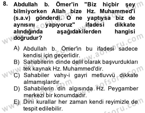 Hadis Dersi 2014 - 2015 Yılı (Vize) Ara Sınav Soruları 8. Soru