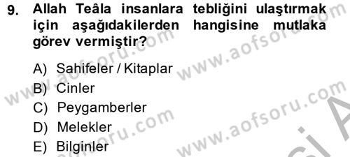 Hadis Dersi 2014 - 2015 Yılı (Vize) Ara Sınav Soruları 9. Soru