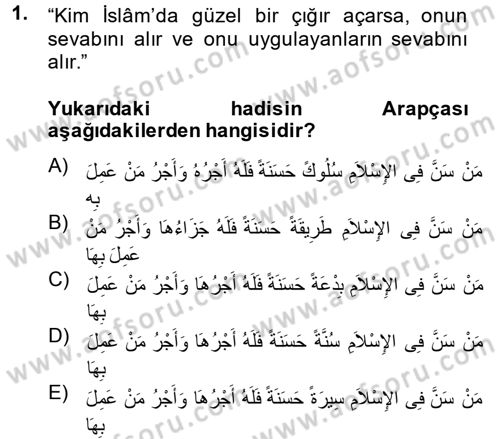 Hadis Dersi 2014 - 2015 Yılı (Final) Dönem Sonu Sınav Soruları 1. Soru