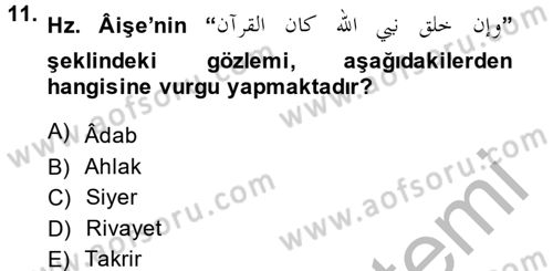 Hadis Dersi 2014 - 2015 Yılı (Final) Dönem Sonu Sınav Soruları 11. Soru