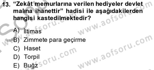 Hadis Dersi 2014 - 2015 Yılı (Final) Dönem Sonu Sınav Soruları 13. Soru