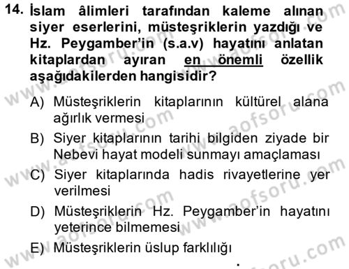 Hadis Dersi 2014 - 2015 Yılı (Final) Dönem Sonu Sınav Soruları 14. Soru