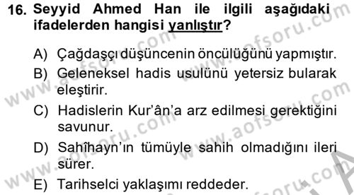 Hadis Dersi 2014 - 2015 Yılı (Final) Dönem Sonu Sınav Soruları 16. Soru