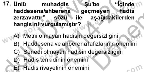 Hadis Dersi 2014 - 2015 Yılı (Final) Dönem Sonu Sınav Soruları 17. Soru