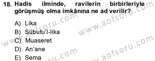 Hadis Dersi 2014 - 2015 Yılı (Final) Dönem Sonu Sınav Soruları 18. Soru