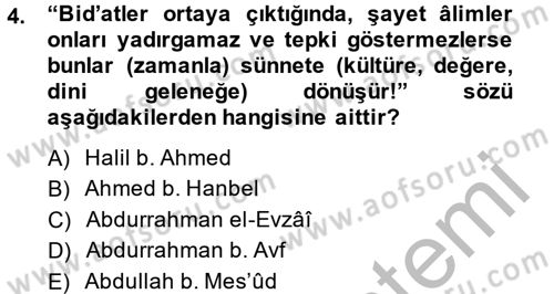 Hadis Dersi 2014 - 2015 Yılı (Final) Dönem Sonu Sınav Soruları 4. Soru