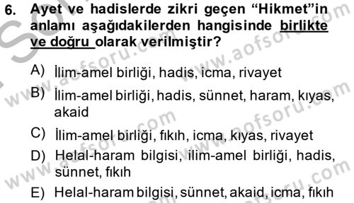 Hadis Dersi 2014 - 2015 Yılı (Final) Dönem Sonu Sınav Soruları 6. Soru