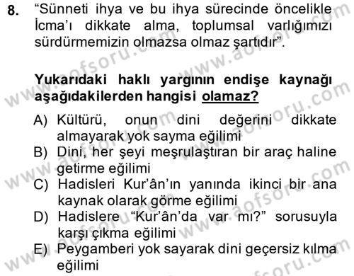 Hadis Dersi 2014 - 2015 Yılı (Final) Dönem Sonu Sınav Soruları 8. Soru