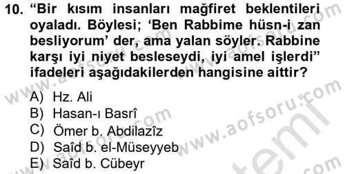 Hadis Dersi 2014 - 2015 Yılı Tek Ders Sınav Soruları 10. Soru