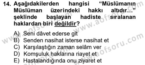 Hadis Dersi 2014 - 2015 Yılı Tek Ders Sınav Soruları 14. Soru