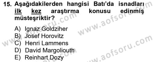 Hadis Dersi 2014 - 2015 Yılı Tek Ders Sınav Soruları 15. Soru