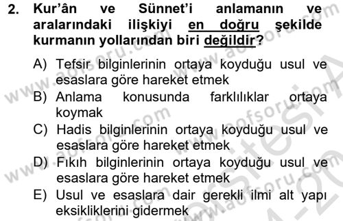 Hadis Dersi 2014 - 2015 Yılı Tek Ders Sınav Soruları 2. Soru