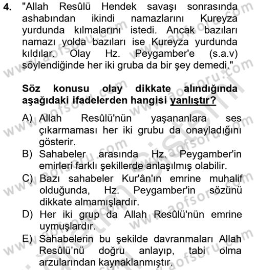 Hadis Dersi 2014 - 2015 Yılı Tek Ders Sınav Soruları 4. Soru