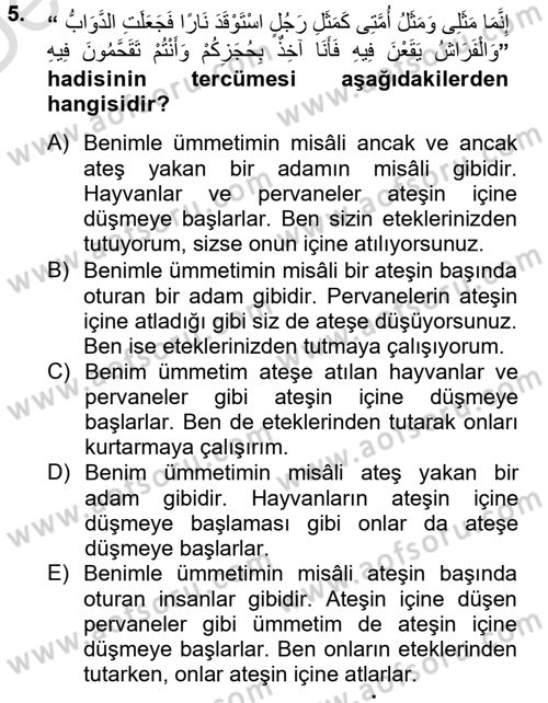 Hadis Dersi 2014 - 2015 Yılı Tek Ders Sınav Soruları 5. Soru