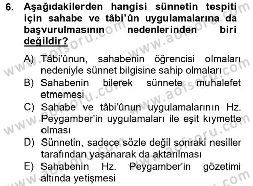 Hadis Dersi 2014 - 2015 Yılı Tek Ders Sınav Soruları 6. Soru