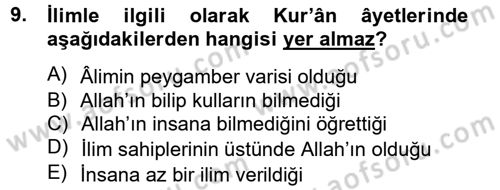 Hadis Dersi 2014 - 2015 Yılı Tek Ders Sınav Soruları 9. Soru
