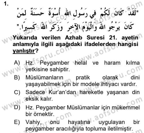 Hadis Dersi 2015 - 2016 Yılı (Vize) Ara Sınav Soruları 1. Soru