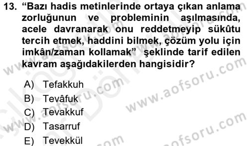 Hadis Dersi 2015 - 2016 Yılı (Vize) Ara Sınav Soruları 13. Soru