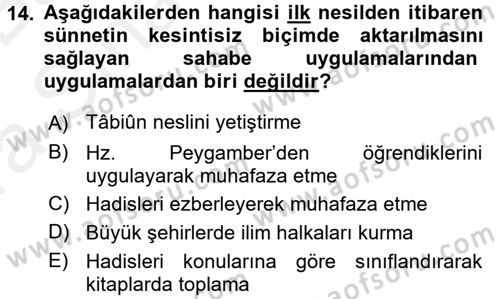 Hadis Dersi 2015 - 2016 Yılı (Vize) Ara Sınav Soruları 14. Soru