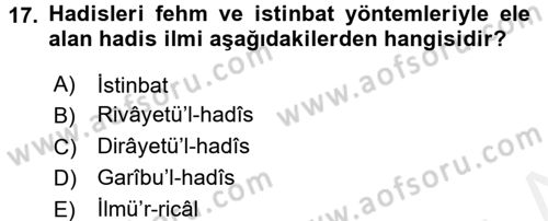 Hadis Dersi 2015 - 2016 Yılı (Vize) Ara Sınav Soruları 17. Soru