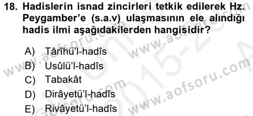 Hadis Dersi 2015 - 2016 Yılı (Vize) Ara Sınav Soruları 18. Soru