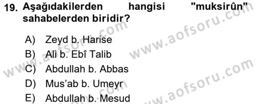 Hadis Dersi 2015 - 2016 Yılı (Vize) Ara Sınav Soruları 19. Soru