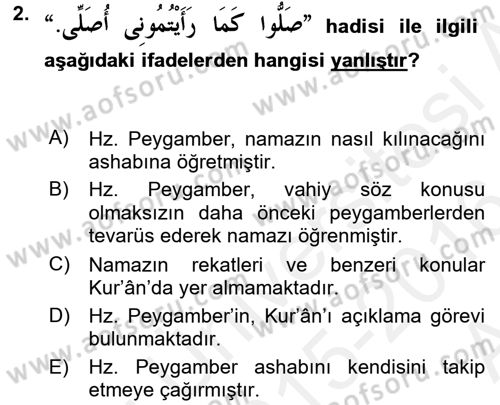 Hadis Dersi 2015 - 2016 Yılı (Vize) Ara Sınav Soruları 2. Soru