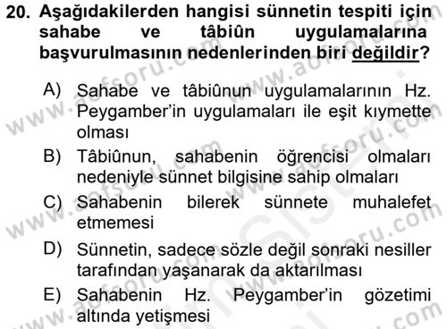 Hadis Dersi 2015 - 2016 Yılı (Vize) Ara Sınav Soruları 20. Soru