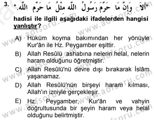 Hadis Dersi 2015 - 2016 Yılı (Vize) Ara Sınav Soruları 3. Soru