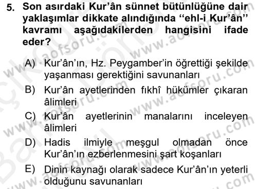 Hadis Dersi 2015 - 2016 Yılı (Vize) Ara Sınav Soruları 5. Soru