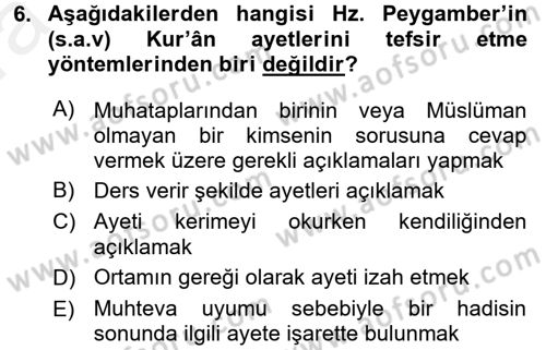 Hadis Dersi 2015 - 2016 Yılı (Vize) Ara Sınav Soruları 6. Soru