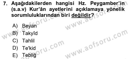 Hadis Dersi 2015 - 2016 Yılı (Vize) Ara Sınav Soruları 7. Soru