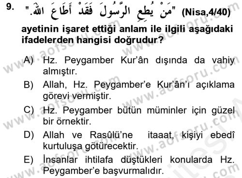 Hadis Dersi 2015 - 2016 Yılı (Vize) Ara Sınav Soruları 9. Soru