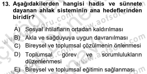 Hadis Dersi 2015 - 2016 Yılı (Final) Dönem Sonu Sınav Soruları 13. Soru