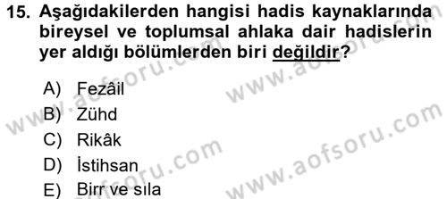 Hadis Dersi 2015 - 2016 Yılı (Final) Dönem Sonu Sınav Soruları 15. Soru